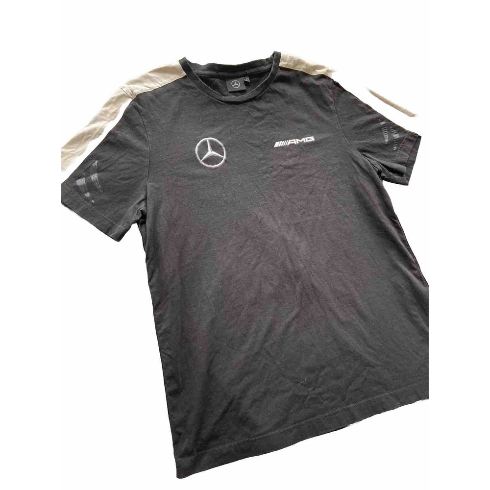 Mercedes AMG T Shirt Mens Size L Black 2- Sided Logo Spellout Back Short Sleeve